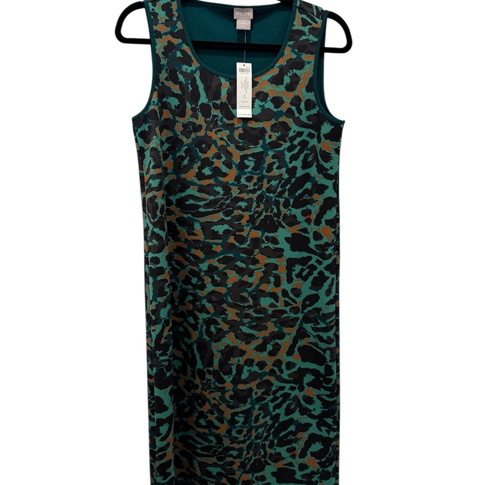 Chico's Green and Black Leopard-Print Midi Sheath Dress NWT - Picture 3 of 6